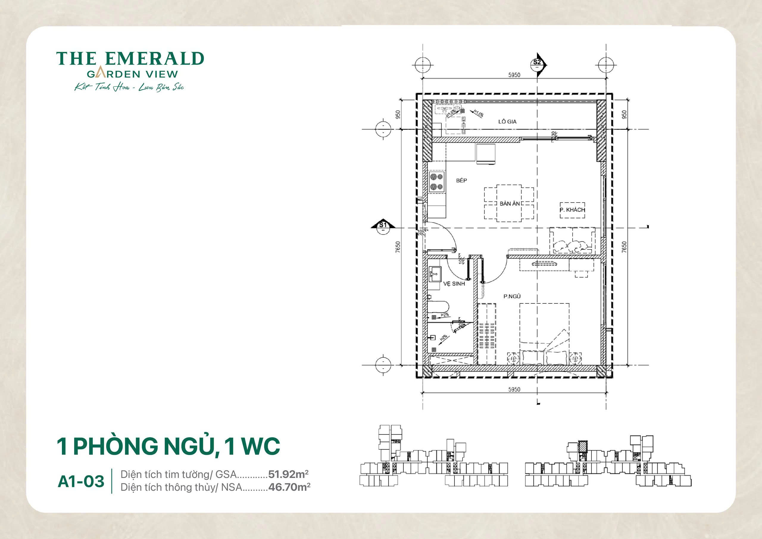 Căn hộ 1 phòng ngủ tại The Emerald Garden View