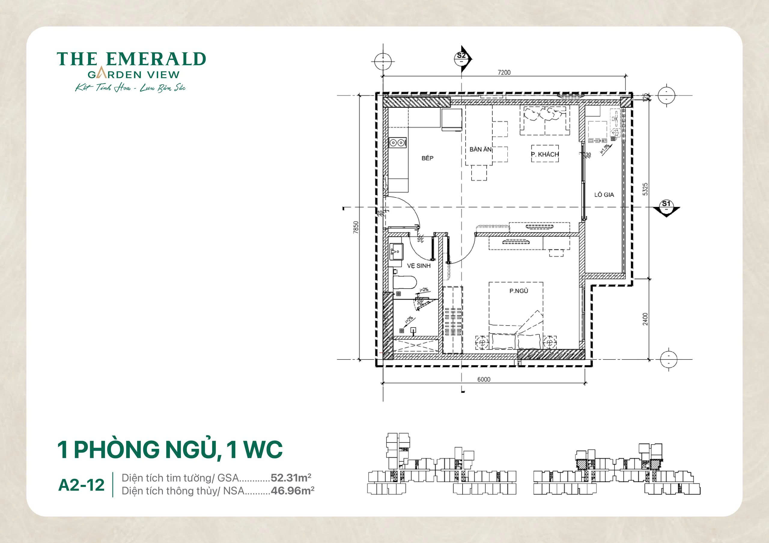 Căn hộ 1 phòng ngủ tại The Emerald Garden View