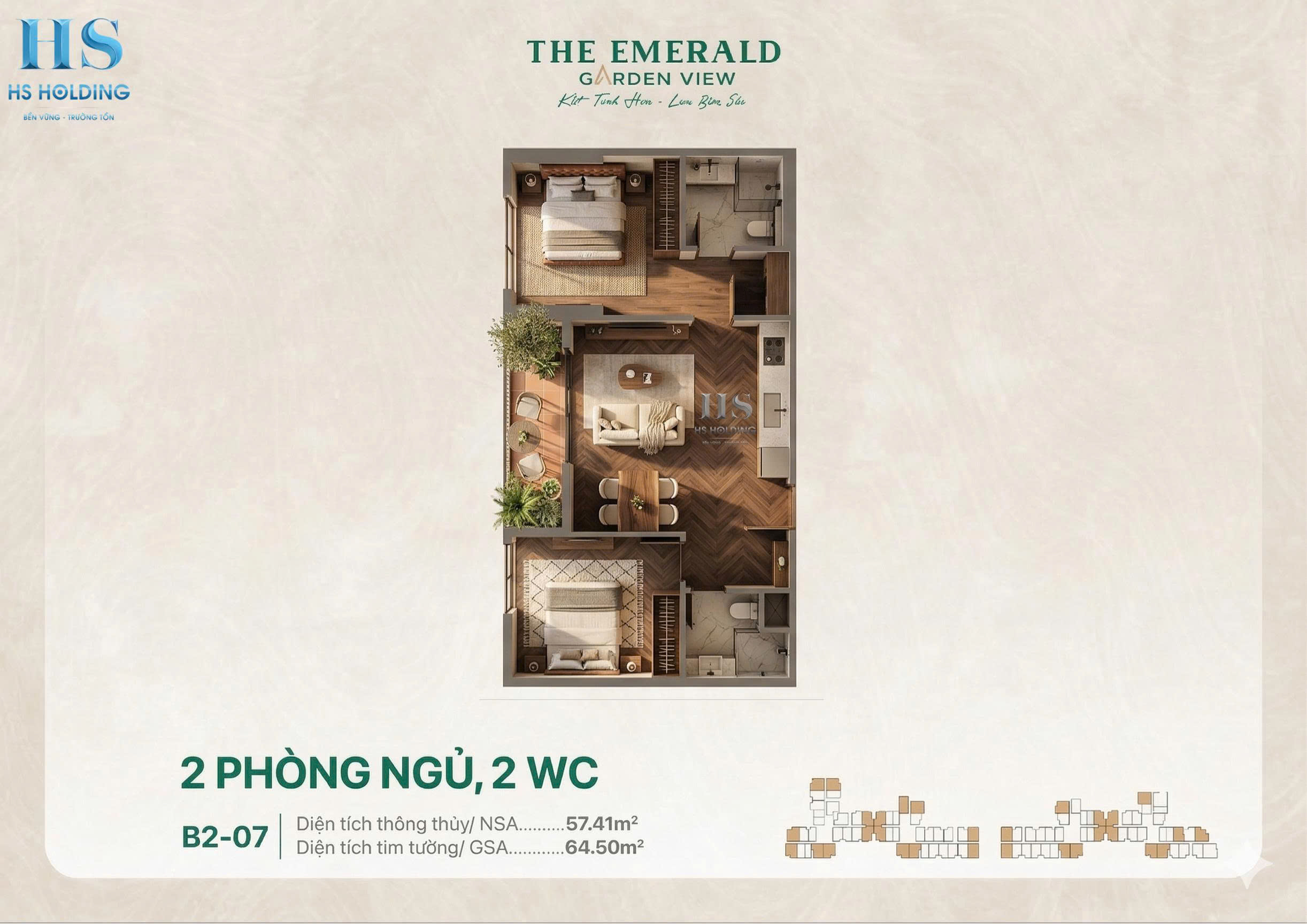 Layout căn hộ dự án The Emerald Garden View, The Emerald Garden View, Căn hộ Studio, Căn hộ 1 Phòng Ngủ, Căn hộ 2 Phòng Ngủ, Căn hộ 3 Phòng Ngủ