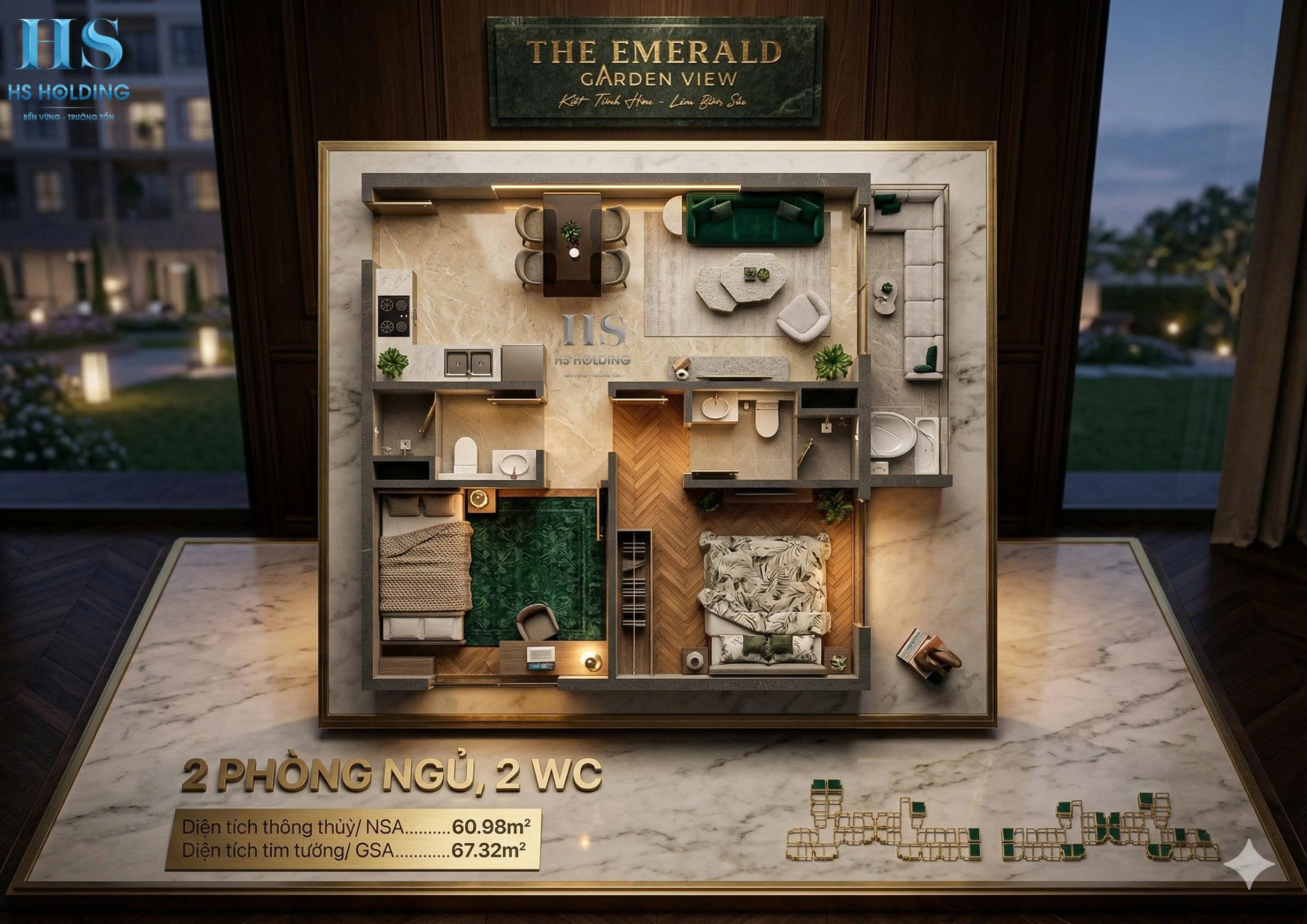 Layout căn hộ dự án The Emerald Garden View, The Emerald Garden View, Căn hộ Studio, Căn hộ 1 Phòng Ngủ, Căn hộ 2 Phòng Ngủ, Căn hộ 3 Phòng Ngủ
