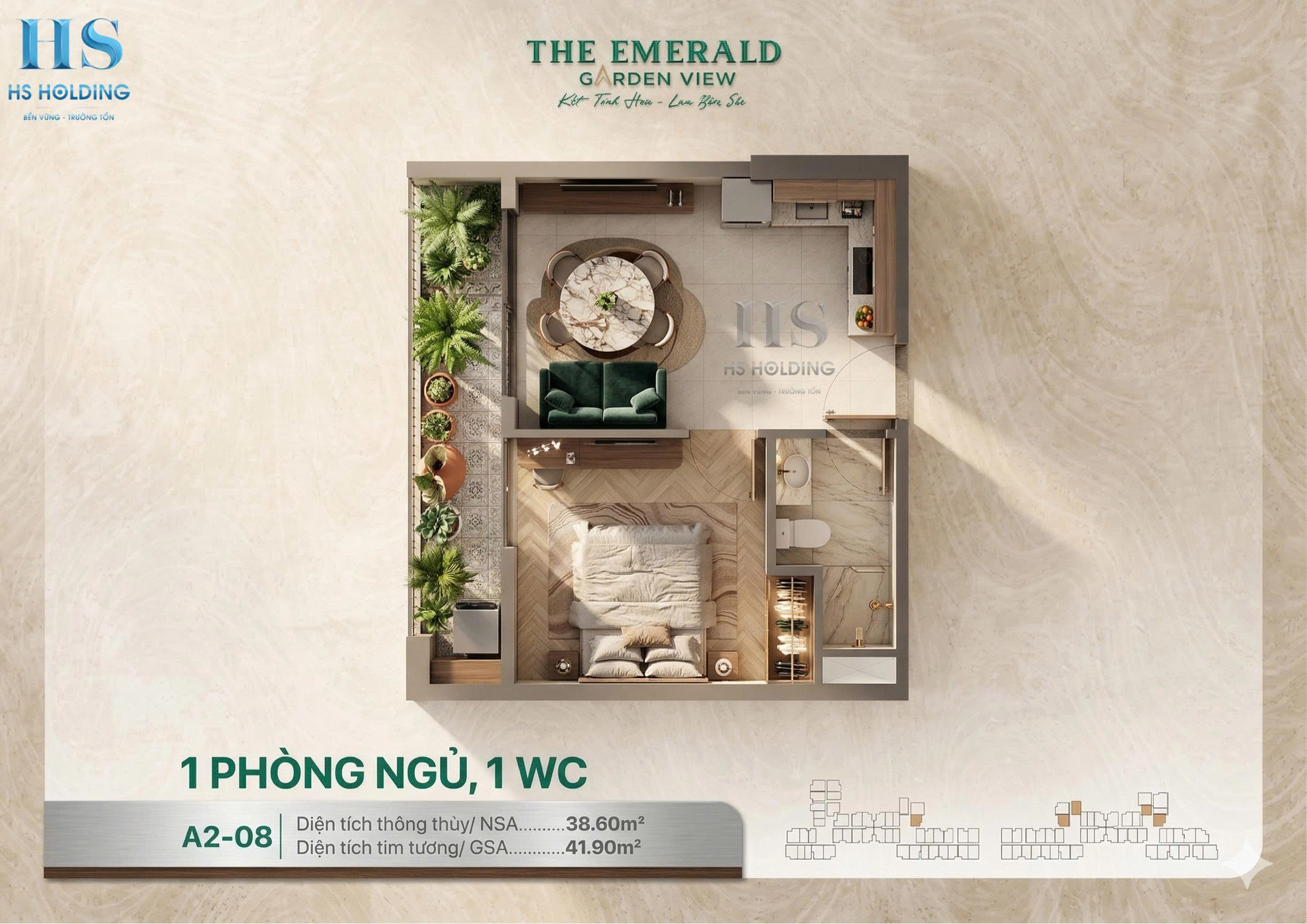 Layout căn hộ dự án The Emerald Garden View, The Emerald Garden View, Căn hộ Studio, Căn hộ 1 Phòng Ngủ, Căn hộ 2 Phòng Ngủ, Căn hộ 3 Phòng Ngủ