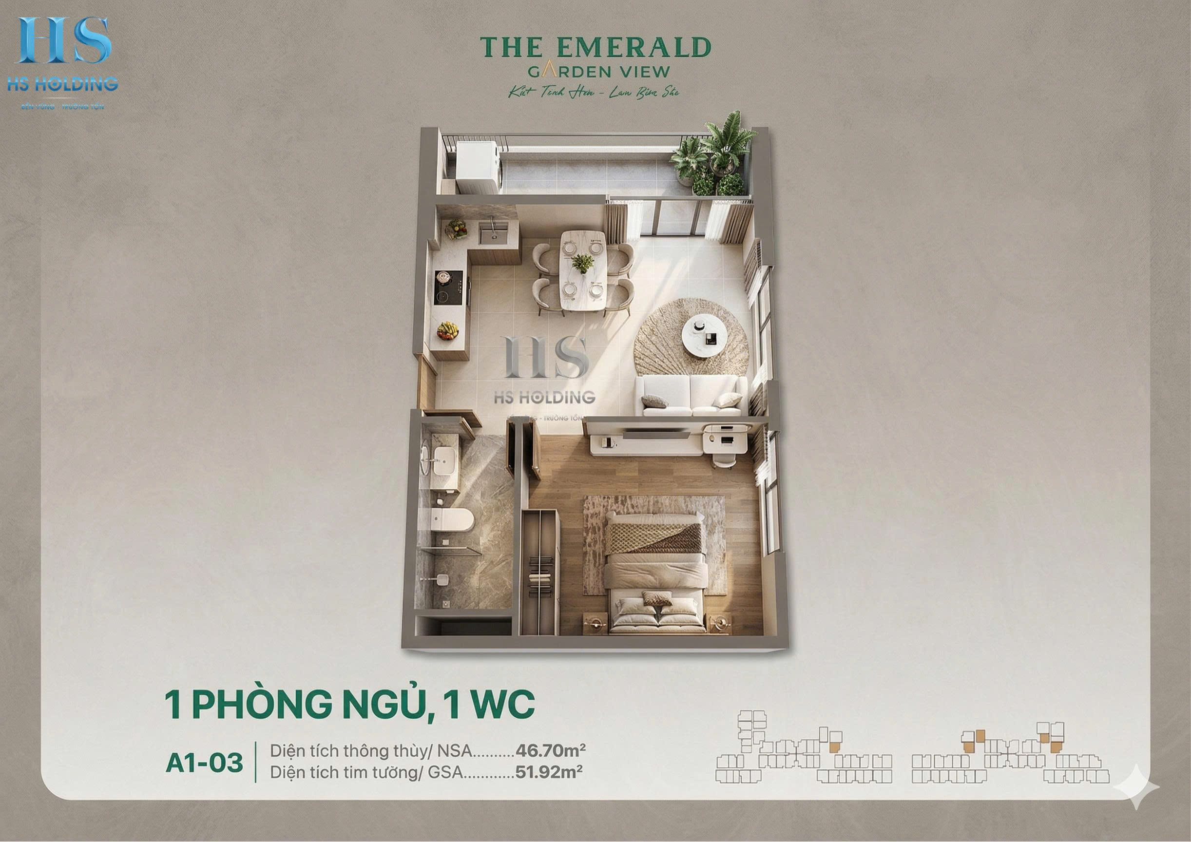 Layout căn hộ dự án The Emerald Garden View, The Emerald Garden View, Căn hộ Studio, Căn hộ 1 Phòng Ngủ, Căn hộ 2 Phòng Ngủ, Căn hộ 3 Phòng Ngủ