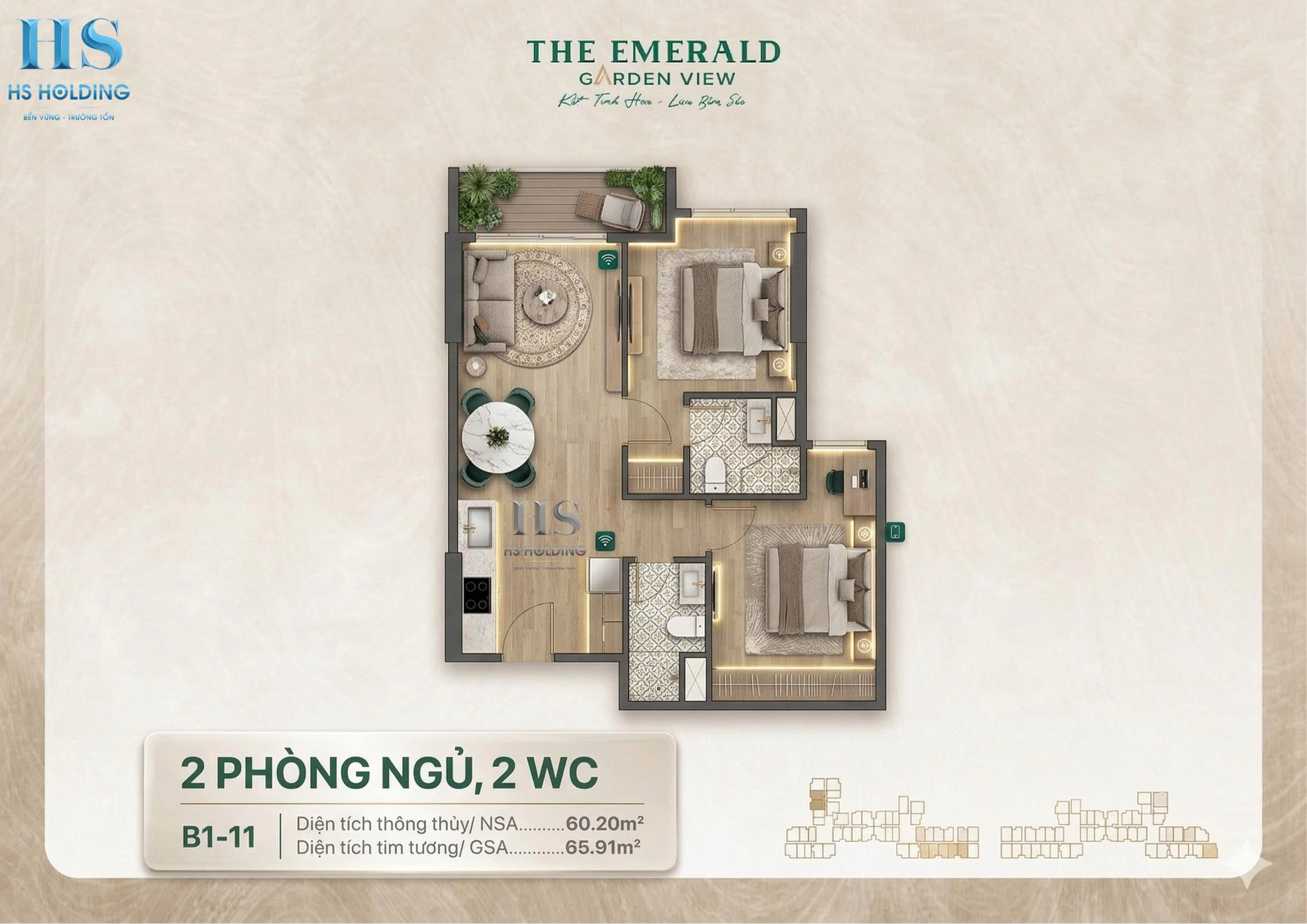 Layout căn hộ dự án The Emerald Garden View, The Emerald Garden View, Căn hộ Studio, Căn hộ 1 Phòng Ngủ, Căn hộ 2 Phòng Ngủ, Căn hộ 3 Phòng Ngủ