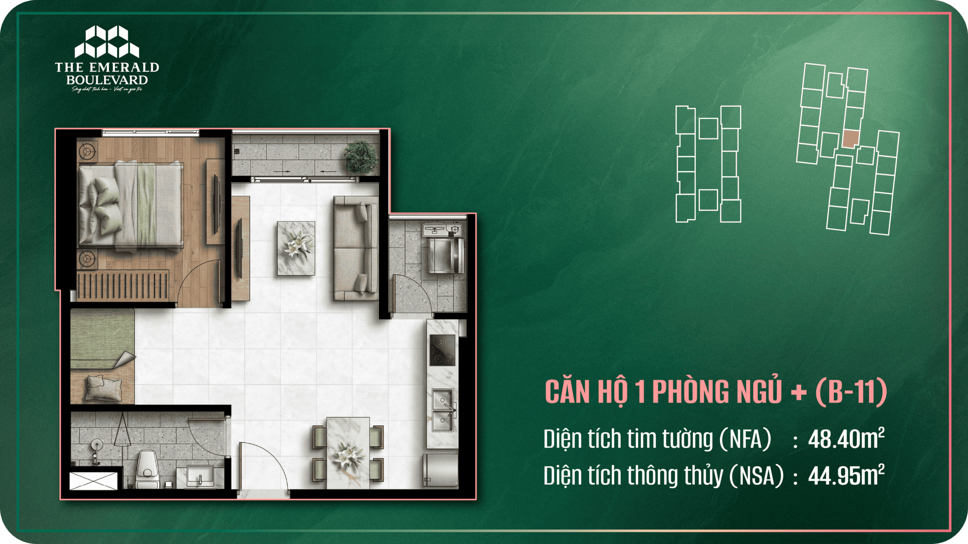 HS Holding, 1PN+ The Emerald Boulevard, các loại hình căn hộ The Emerald Boulevard