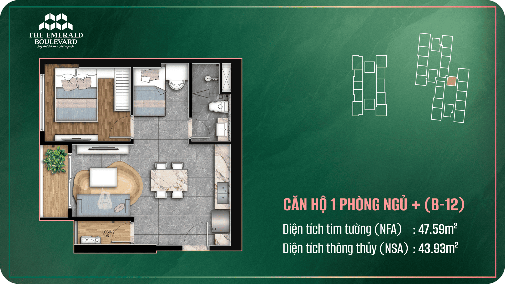 HS Holding, 1PN+ The Emerald Boulevard, các loại hình căn hộ The Emerald Boulevard