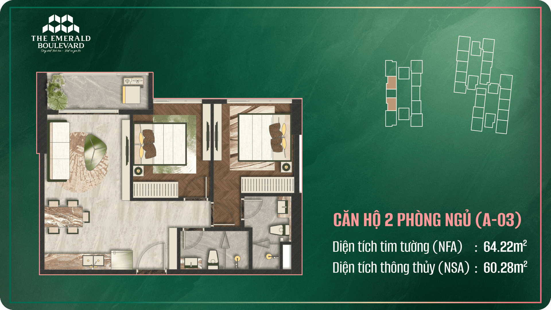 The Emerald Boulevard, Layout căn hộ 2PN