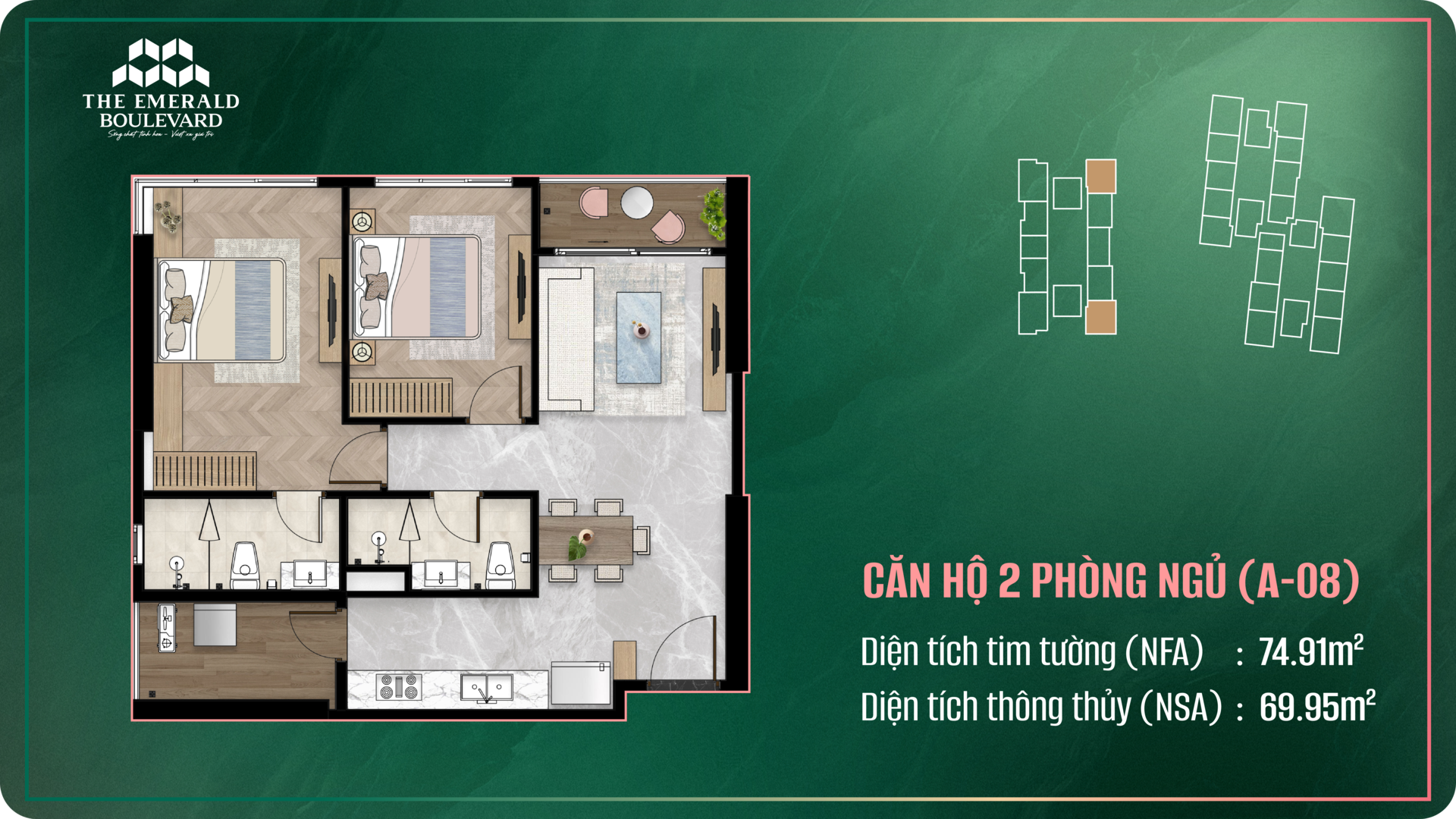The Emerald Boulevard, Layout căn hộ 2PN