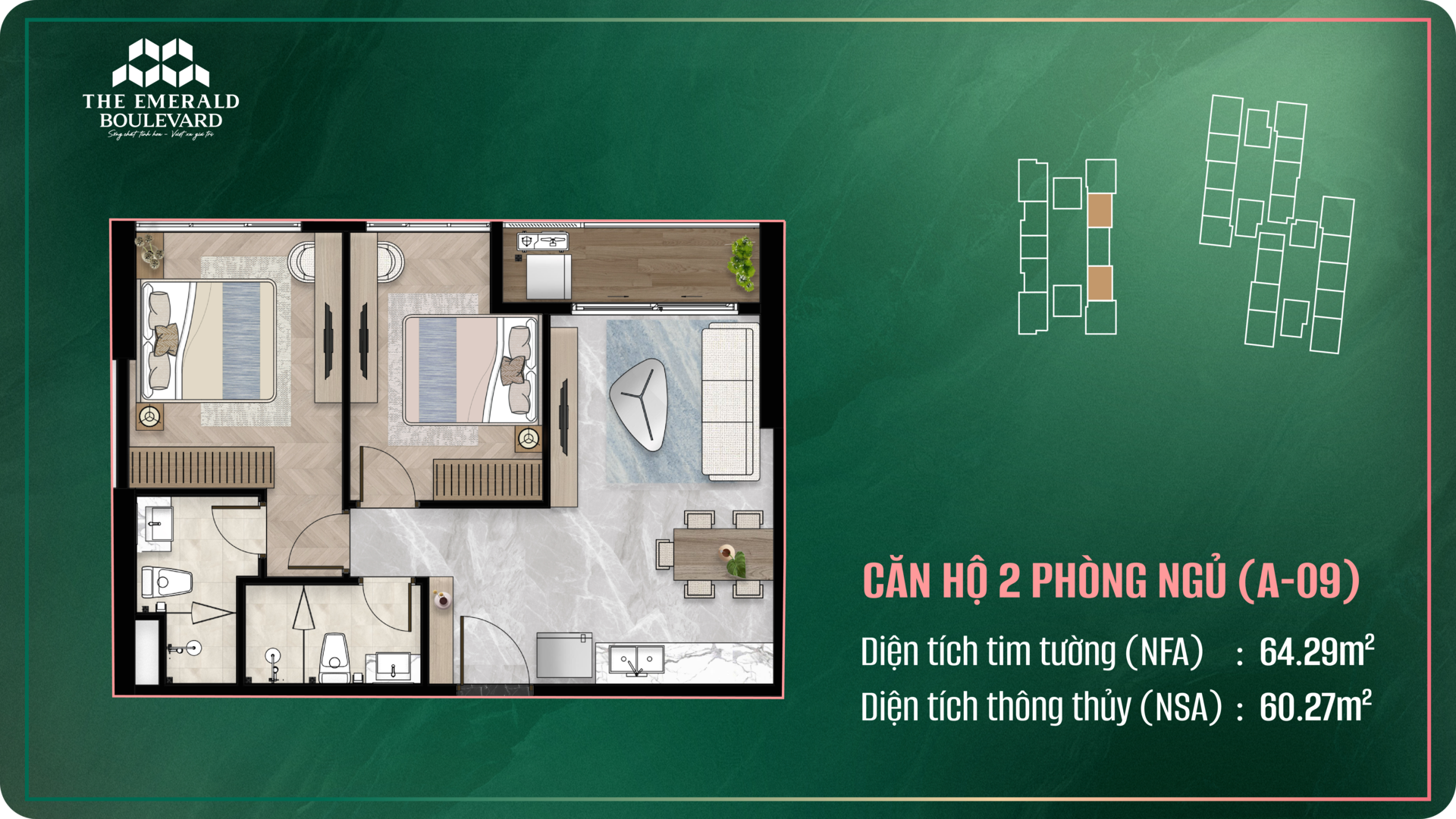 The Emerald Boulevard, Layout căn hộ 2PN