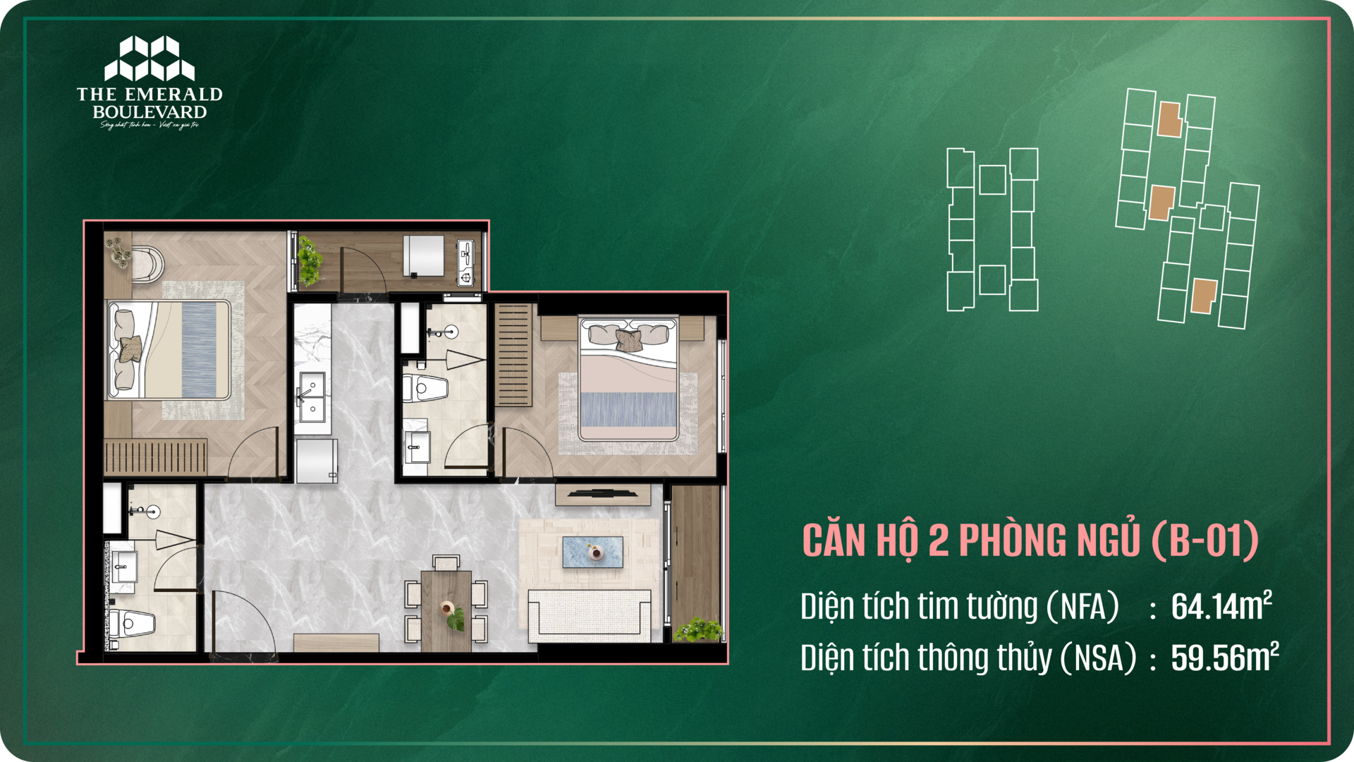 The Emerald Boulevard, Layout căn hộ 2PN