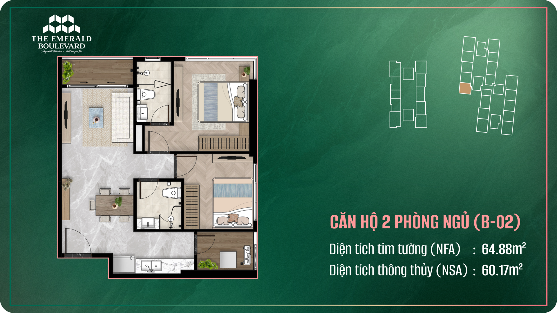 The Emerald Boulevard, Layout căn hộ 2PN