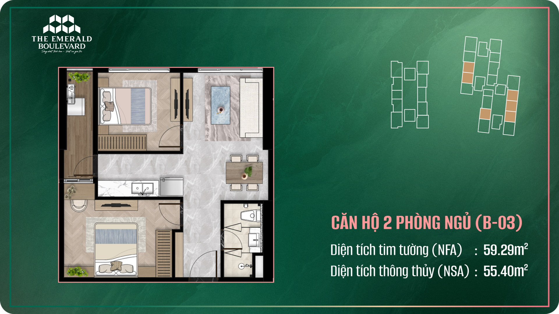 The Emerald Boulevard, Layout căn hộ 2PN