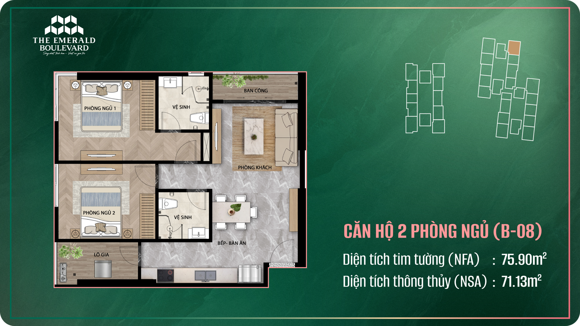 The Emerald Boulevard, Layout căn hộ 2PN