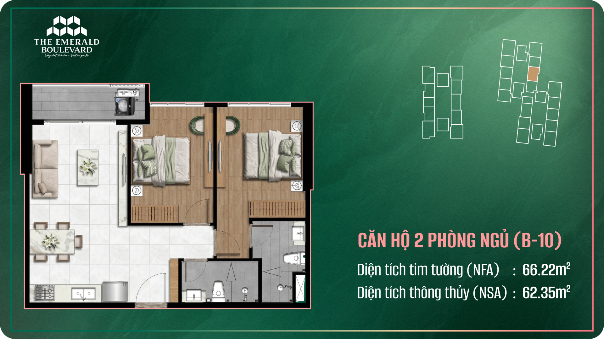 The Emerald Boulevard, Layout căn hộ 2PN