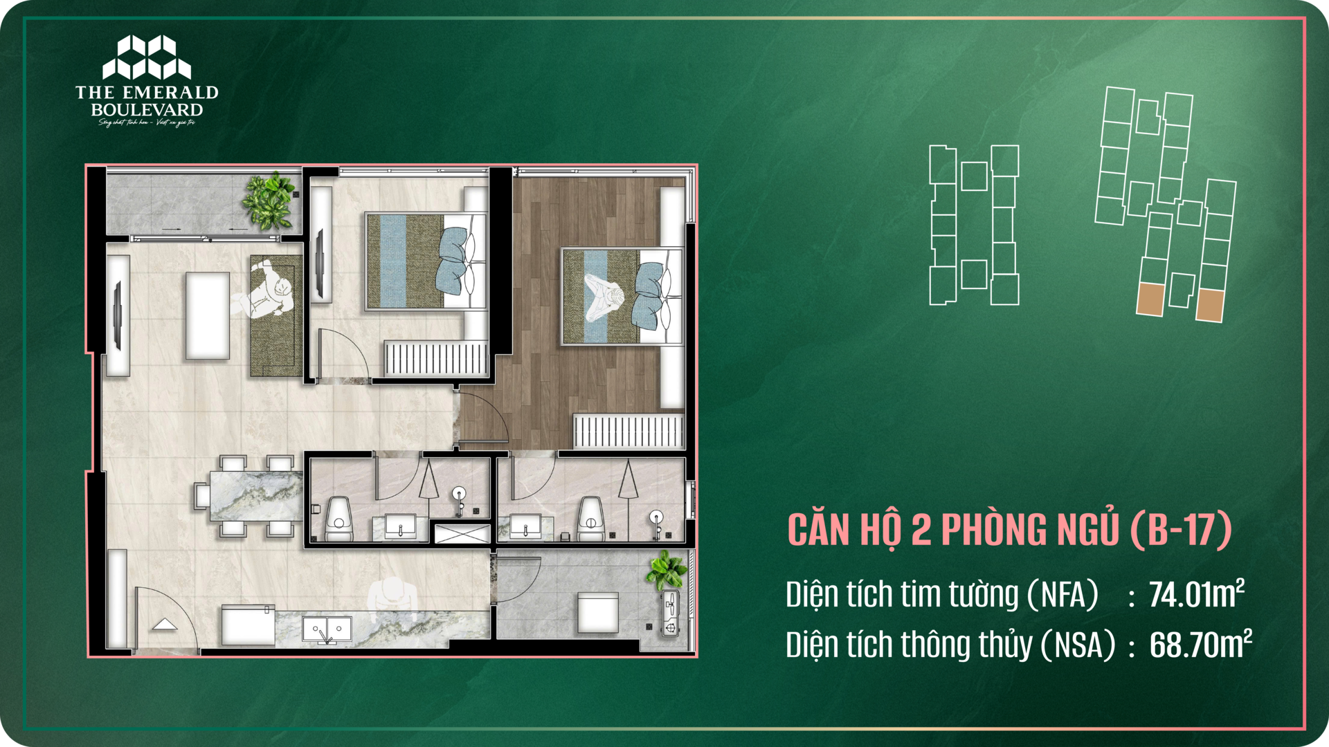 The Emerald Boulevard, Layout căn hộ 2PN