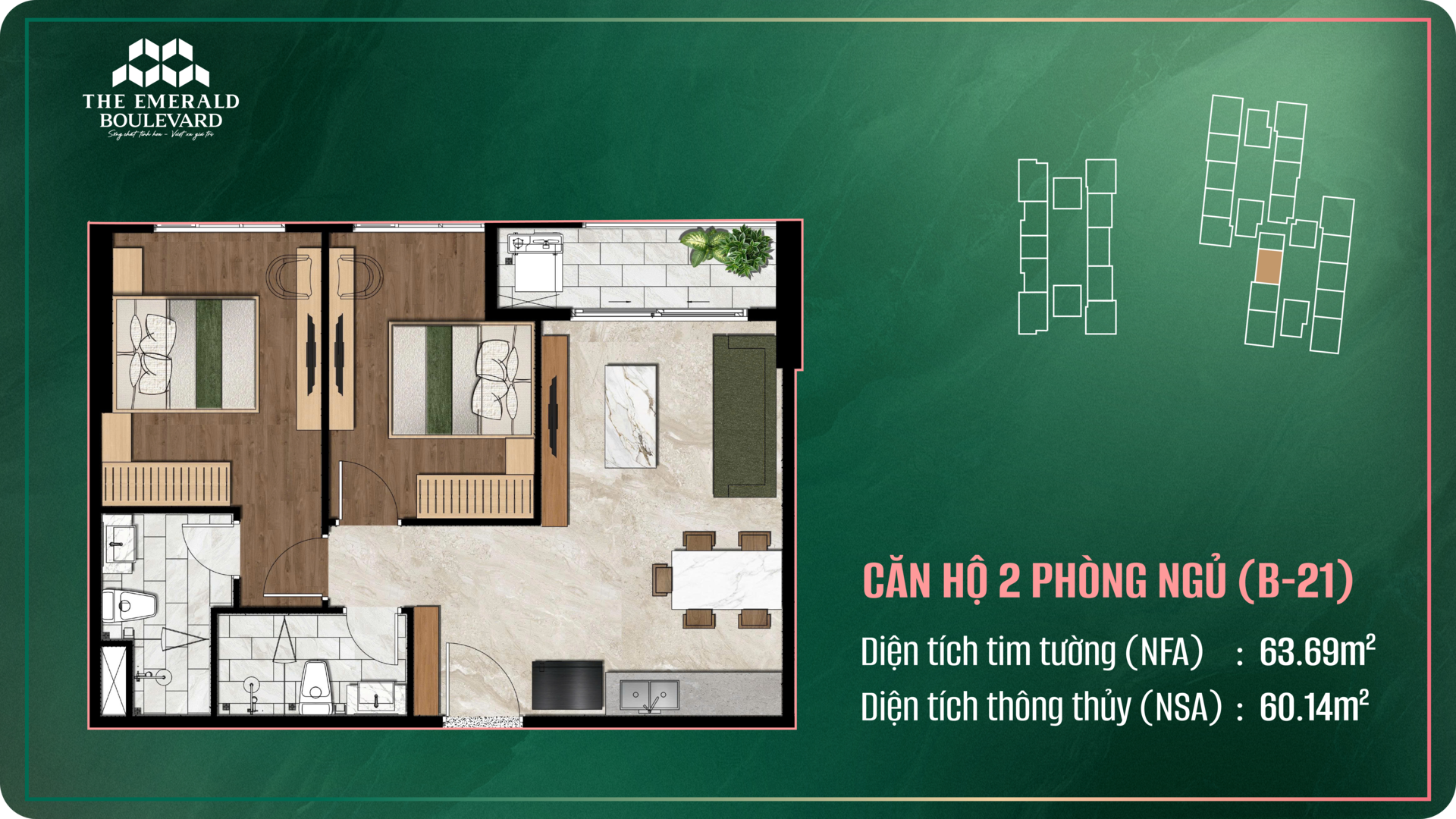 The Emerald Boulevard, Layout căn hộ 2PN