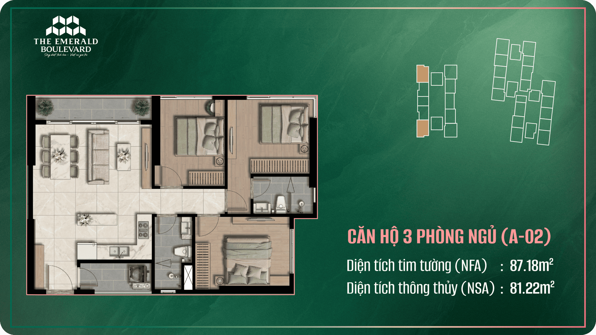 Layout căn hộ 3PN ,The Emerald Boulevard